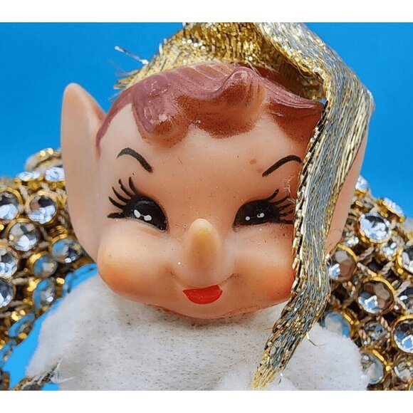 1950s Pixie Elf Knee Hugger Gold Wreath Ornament Retro Christmas Decor - Picture 3 of 11
